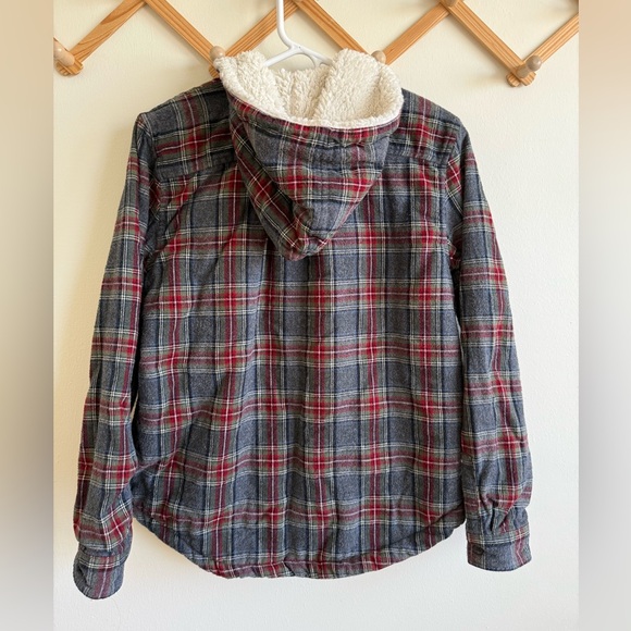 LL Bean Scotch Plaid Flannel Shirt Sherpa-Lined Zip Hoodie - Picture 4 of 6